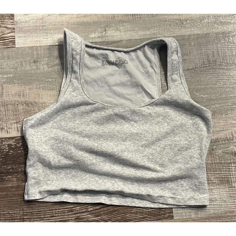 Auden Womens Ribbed Crop Tank Top Heather Gray Scoop‎ Neck Sleeveless Large